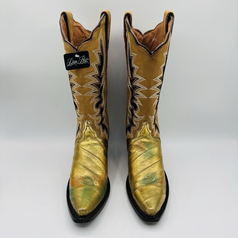 Dan Post Genuine Eel Exotic Boots Women's Size 9 Crackle Gold Metallic Leather - Picture 12 of 16
